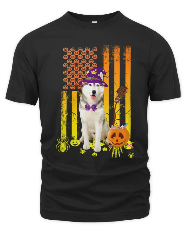 Dog Siberian Husky Pumpkin American Flag Halloween Dog 366 paw