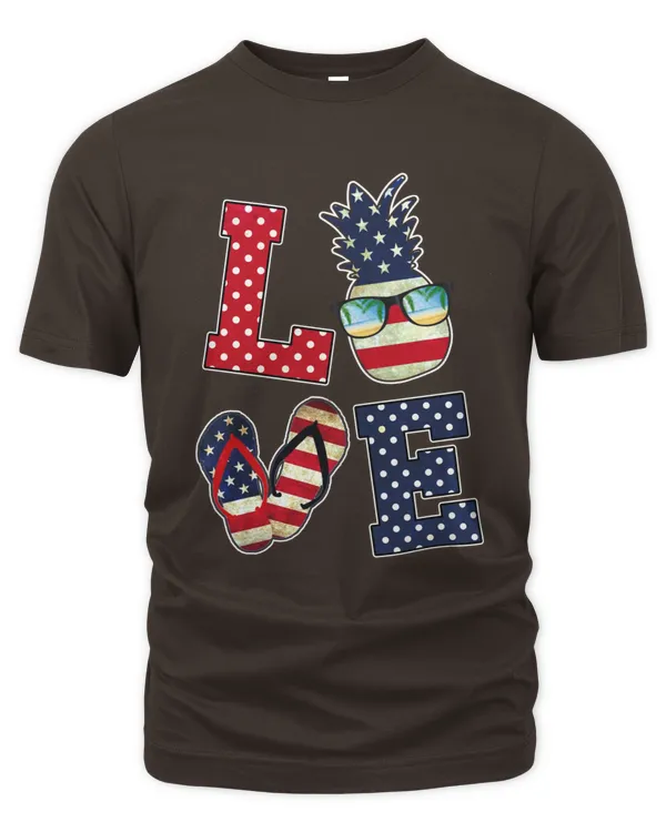 LOVE 4th July American Flag Sunglasses Pineapple Flip Flop