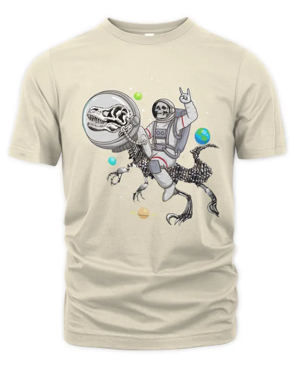 Skeleton Astronaut Riding Skeleton Dinosaur T rex Halloween T-Shirt