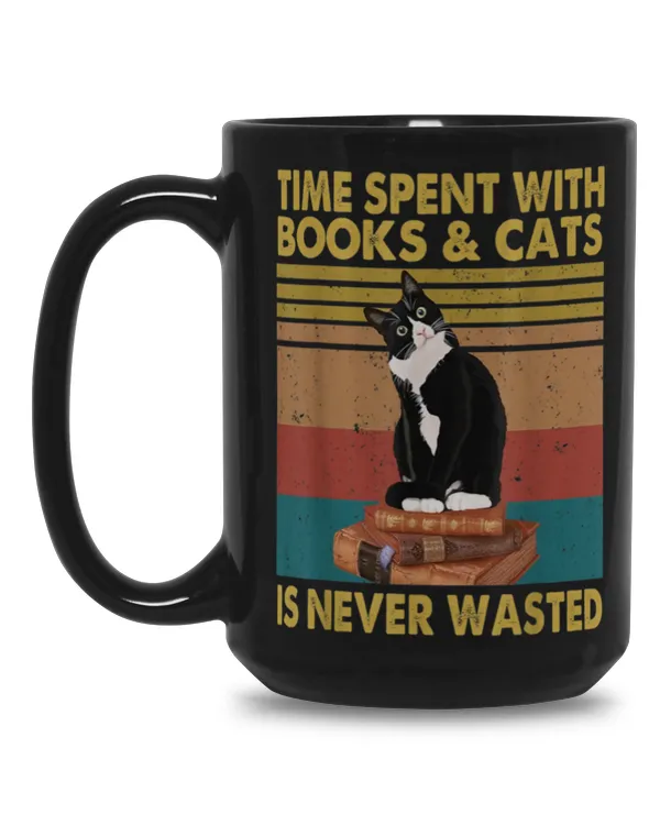 TIME SPENT WITH BOOKS & CATS IS NEVER WASTED mug
