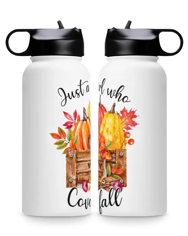 Just A Girl Who Loves Fall Premium Water Bottle, colorful pumpkins and mushrooms