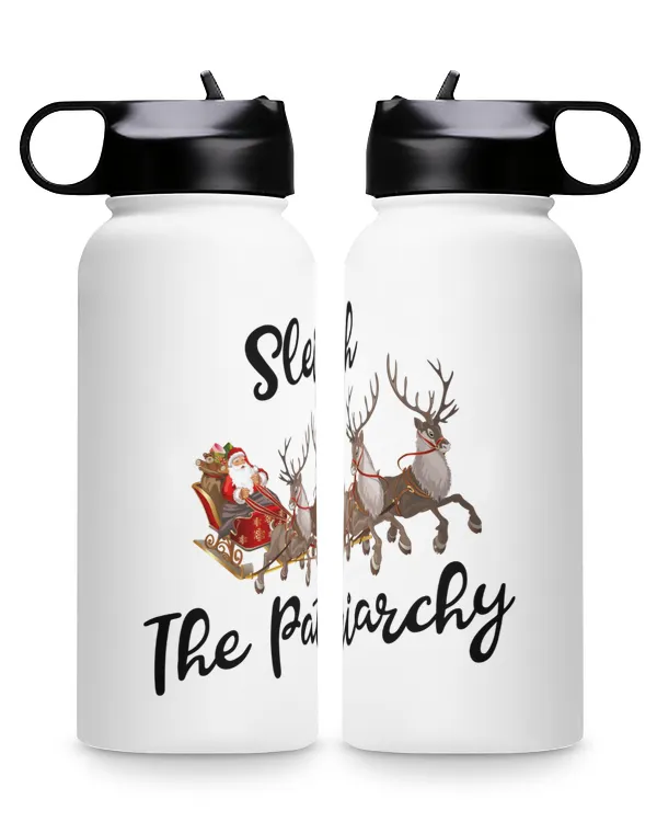 Sleigh The Patriarehy Premium Water Bottle, Santa Claus rides a reindeer sleigh