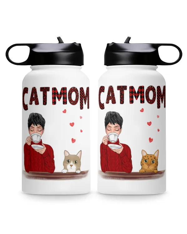 Cat Mom Red Patterned Personalized Mug, Cat Mom Mug, Custom Mothers Day Mug, Personalized Mothers Day Mugs 2
