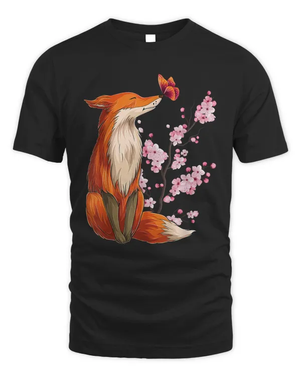 Japanese Fox Cherry blossom Flower sakura trees Kawaii T-Shirt
