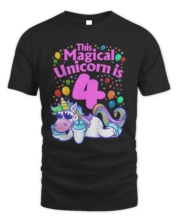 Kids 4th Birthday Unicorns Party This Magical Unicorn Is Age 4 T-Shirt
