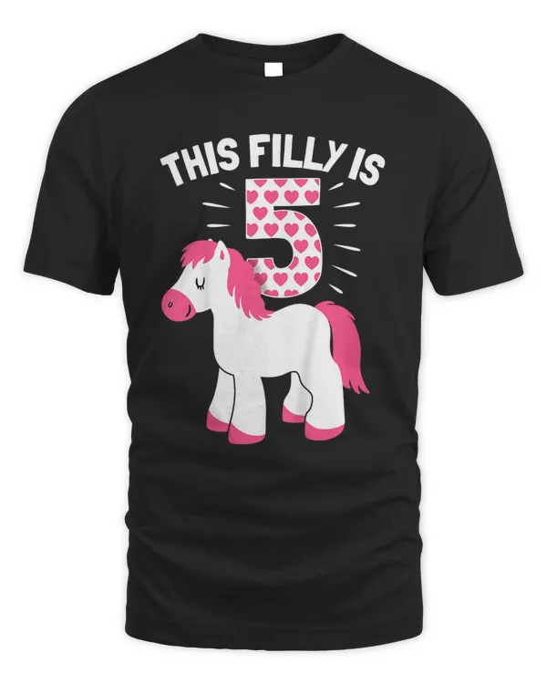 Kids 5th Birthday Girl Horse Lover Filly Age Five Years Old Gift