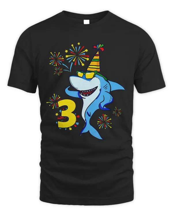 Shark 3rd Birthday Party Gift Age 3 Boys Kids Cool Shark T-Shirt