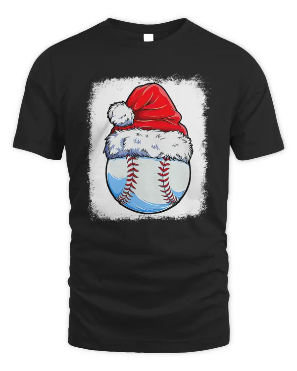 Baseball Baseball Christmas Santa Hat Xmas Family Pajamas Bleached 29