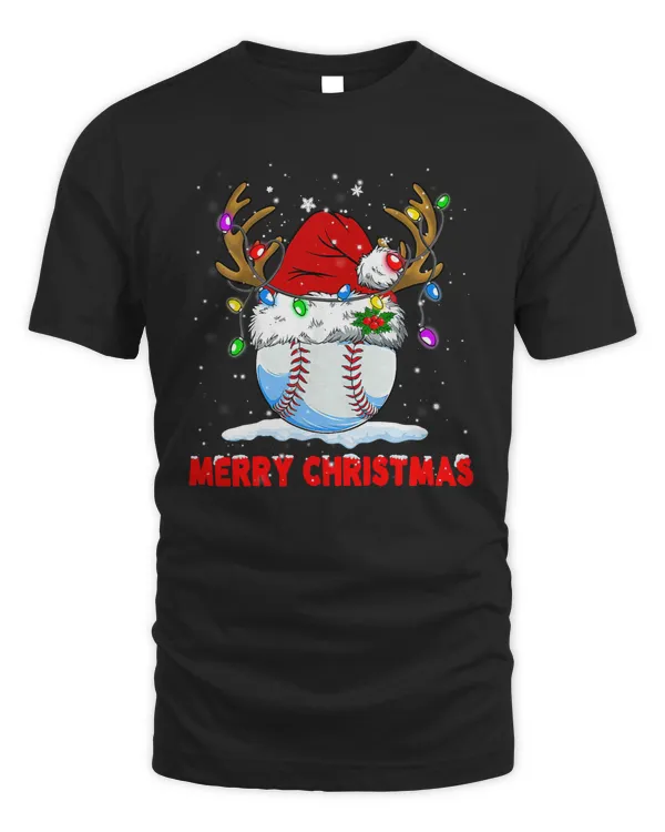 Baseball Baseball Merry Christmas Santa Hat Reindeer Family Pajamas 13