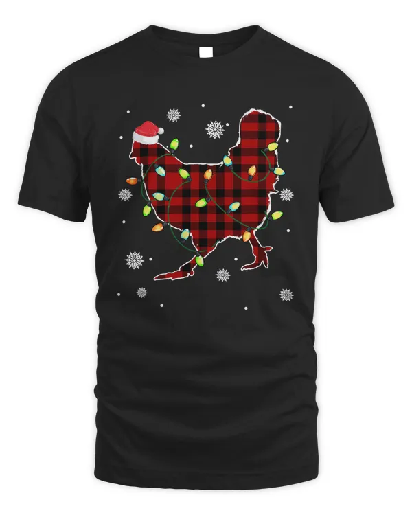 Chicken Chicken Christmas Santa Hat Christmas Tree Lights Red Plaid 130