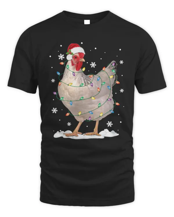 Chicken Christmas Lights Chicken Santa Hat Funny Xmas Tree Pajama 86