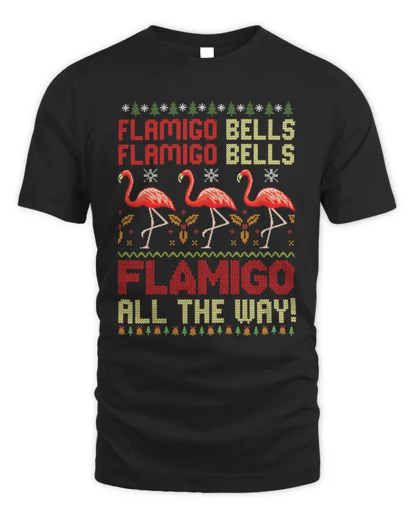 Flamingo Bells All The Way Ugly Christmas Funny Holiday 2021 12