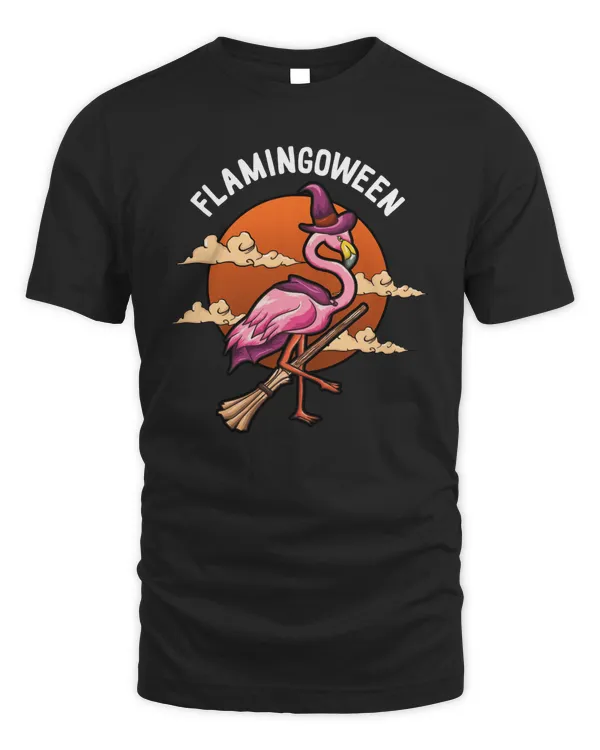 Flamingo Funny Flamingoween Halloween Flamingo On A Broom Classic T-Shirt316
