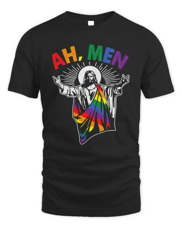 Christian Ah Men Funny LGBT Gay Pride Jesus Rainbow Flag Christian 273 Bibble Jesus