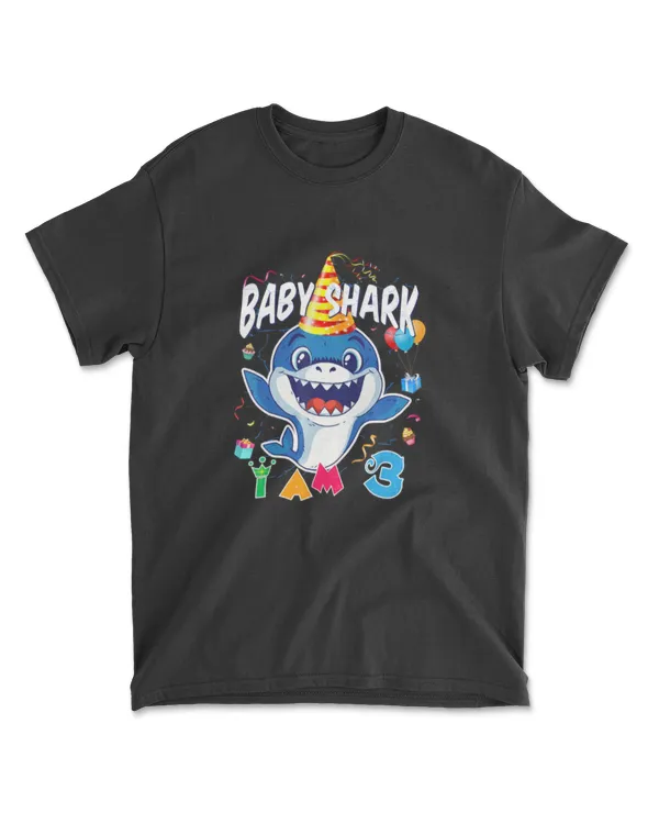 3rd Birthday Boy Baby Shark I Am 3 Years Old T-Shirt