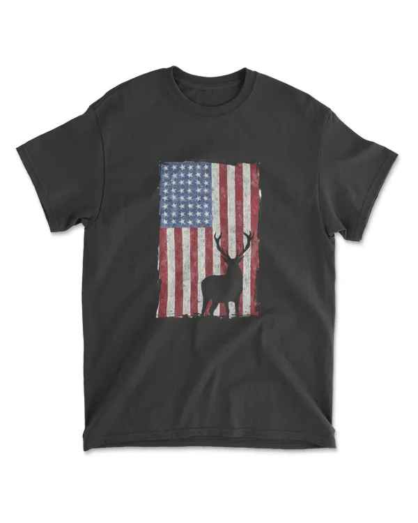 American Flag Deer Hunting - Distressed USA Long Sleeve T-Shirt