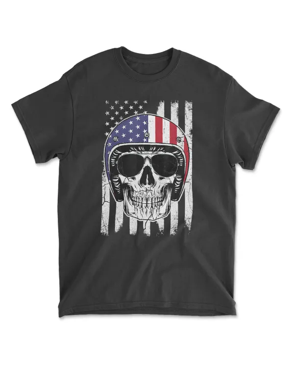 Skull 4th of July American Flag Skull Motorcycle