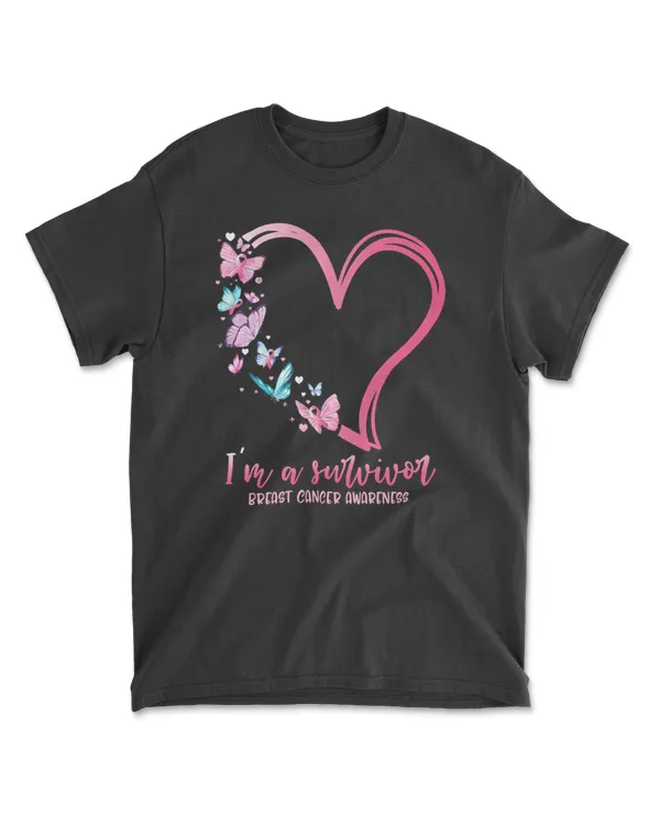 Breast Cancer I Am A Survivor Breast Cancer Awareness Heart Ribbon Butterfly Lover 301 pink ribbon