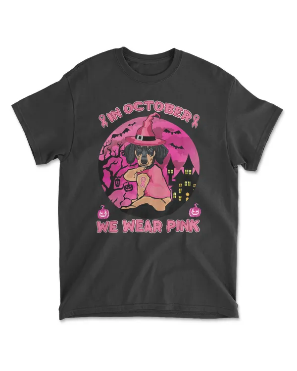 Breast Cancer In October We Wear Pink Dachshund 672 pink ribbon