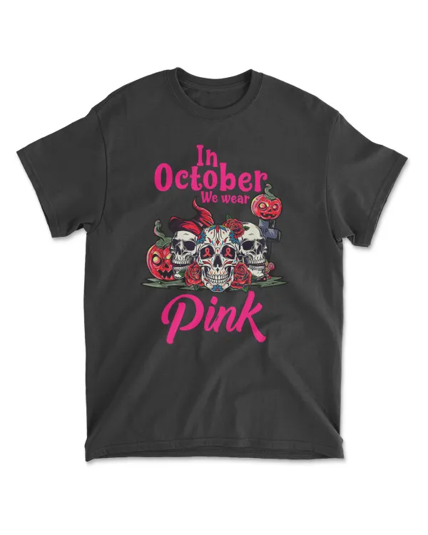 Breast Cancer In October We Wear Pink Pumpkin Breast Cancer Sugar Skull 618 pink ribbon