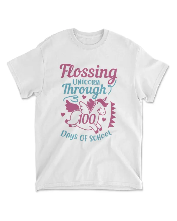 Flossing Unicorn Through 100 Days School T-Shirt