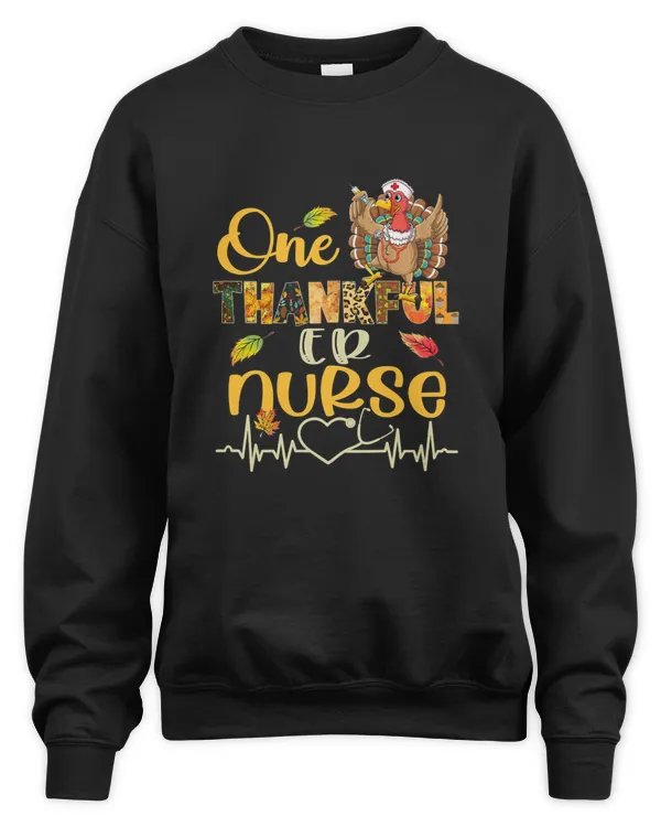 Womens One Thankful ER Nurse Turkey Stethoscope Thanksgiving Fall T-Shirt