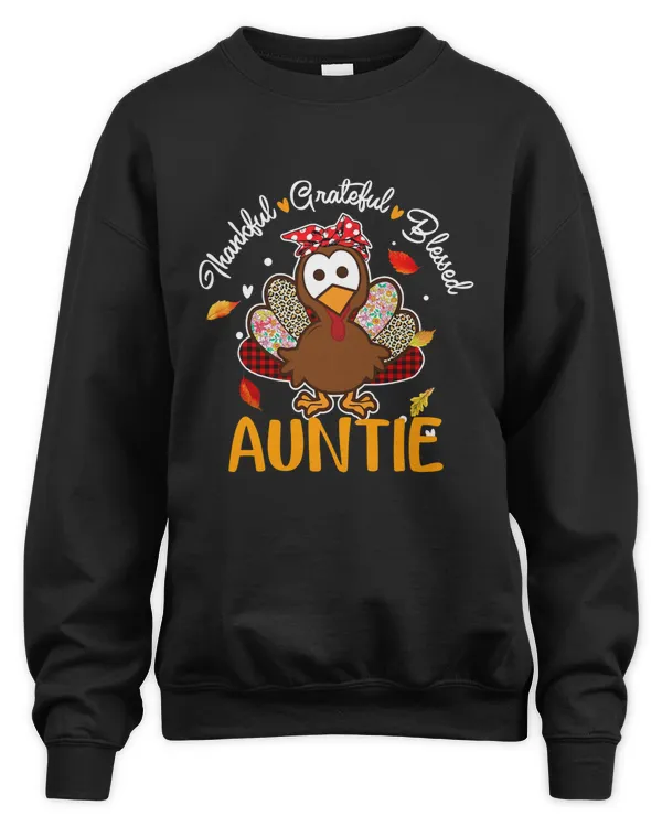 Thankful Grateful Auntie Turkey Cutest Leopard Thanksgiving T-Shirt