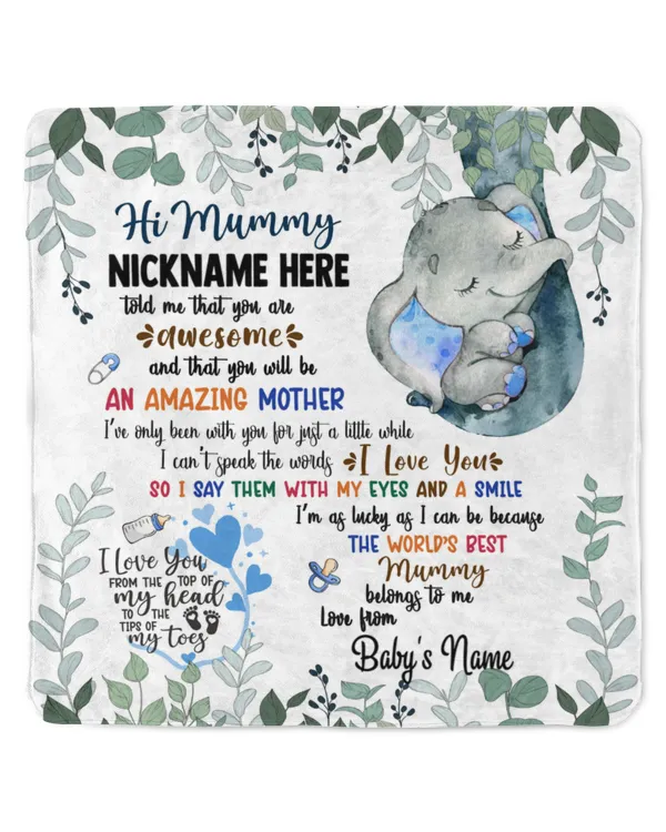 Personalized Hi Mummy Elephant Cute Boy, Gift from Grandma and baby for newmom