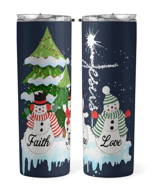 Faith Hope Love Christmas Tree Snow scarecrow Skinny Tumbler