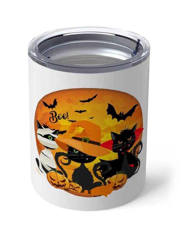 Little Cute Halloween Cat Insulated Mug, blood moon night boos pumpkin Halloween bat wings black witch cat