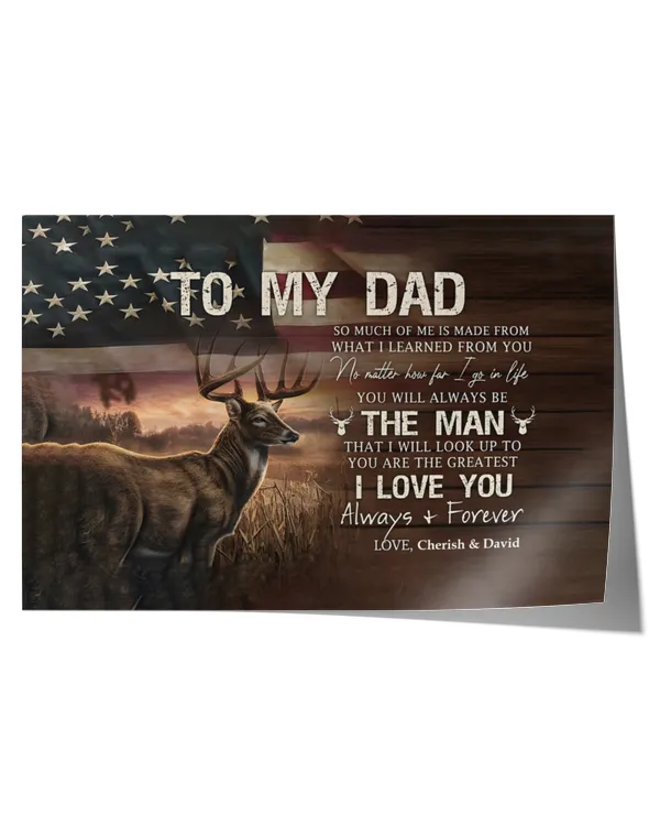 Vintage To My Dad Deer Canvas, Dad Hunting Poster, Dad American Flag Deer Poster, Dad Deer Hunting Poster