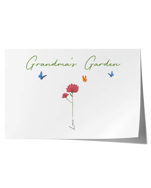 Family Watercolor Flowers Personalized Horizontal Poster, Gift For Grandma Mom, Custom Flower Kids Poster