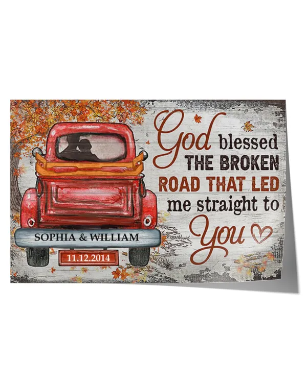Couple Gift Husband Wife God Blessed The Broken Road Fall Leaves Custom Wood Rectangle Sign, Wedding Gift, Anniversary, Wall Art, Wall Decor