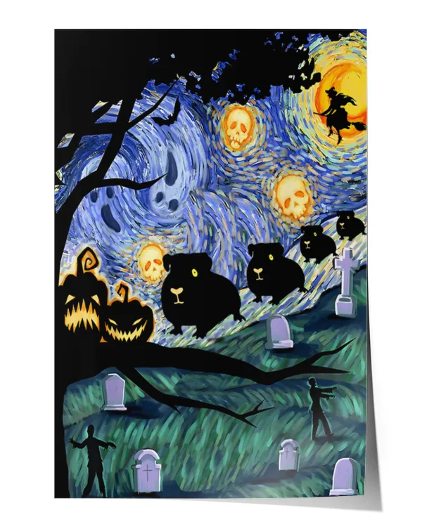 Poster Guinea pig Van Gogh's scary Halloween night