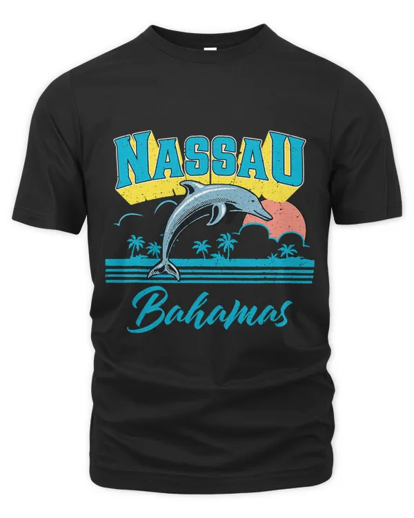 Nassau Bahamas Sunset Palm Tree Dolphin Retro Vacation