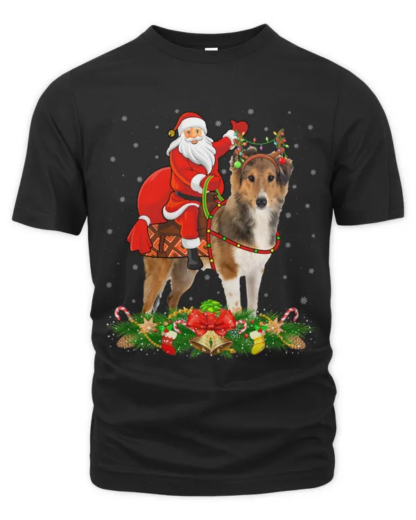 Xmas Matching Funny Santa Riding Shetland Sheepdog Christmas 3