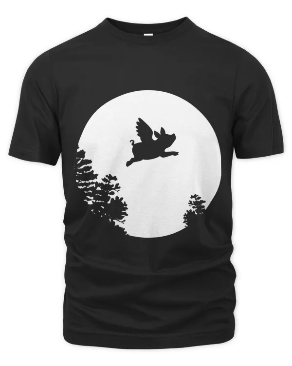 Full moon flying pig silhouette