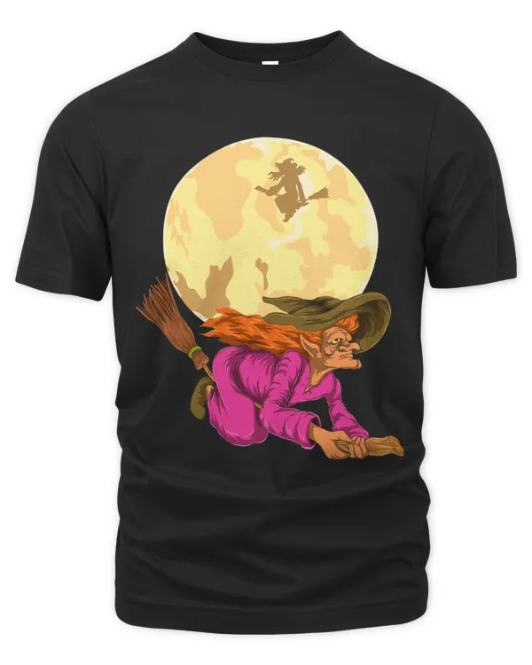 Full Moon Scary Halloween Costume Broomstick Witch