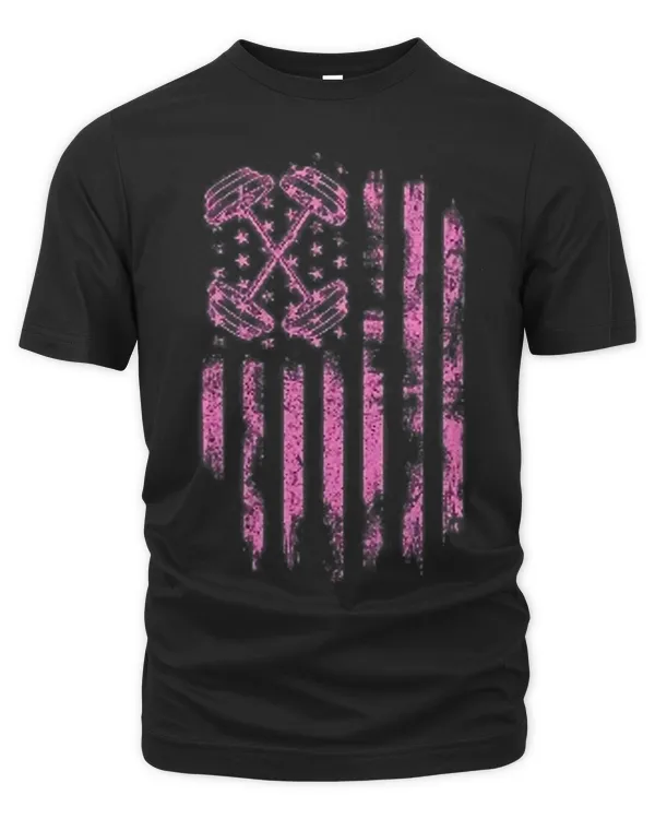 Pink Barbell American Flag Breast Cancer Awareness Fitness