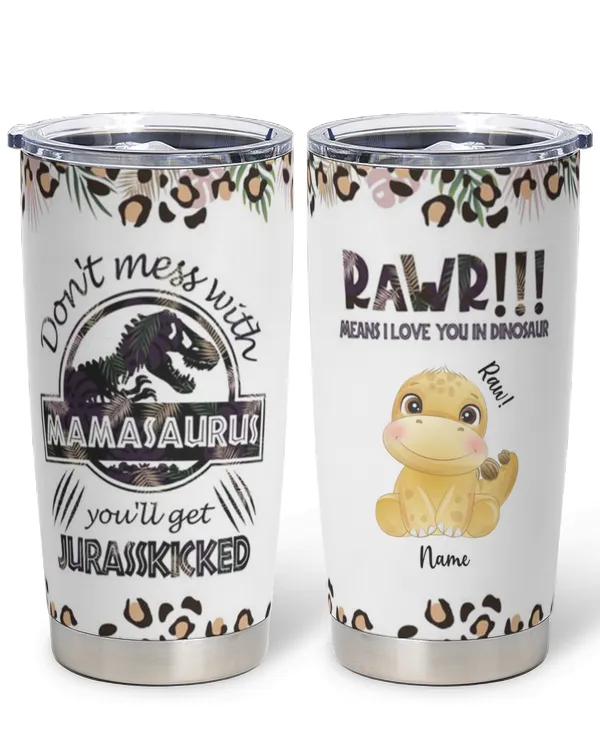 Tropical Leopard Mamasaurus Rawr Personalized Tumbler, Best Gift For Mother, Gift For Mom