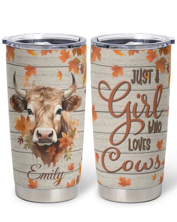 Personalized Cow Tumbler 20oz Stainless Steel Insulated Tumblers, Happy Fall Coffee Travel Mug, Cute Cow Autumn Tumbler for Birthday Thanksgiving Christmas