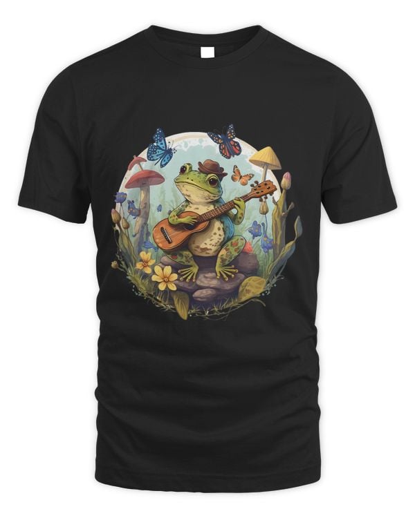 Frogs Cottagecore Aesthetic Frog Playing Banjo On Mushroom Cute