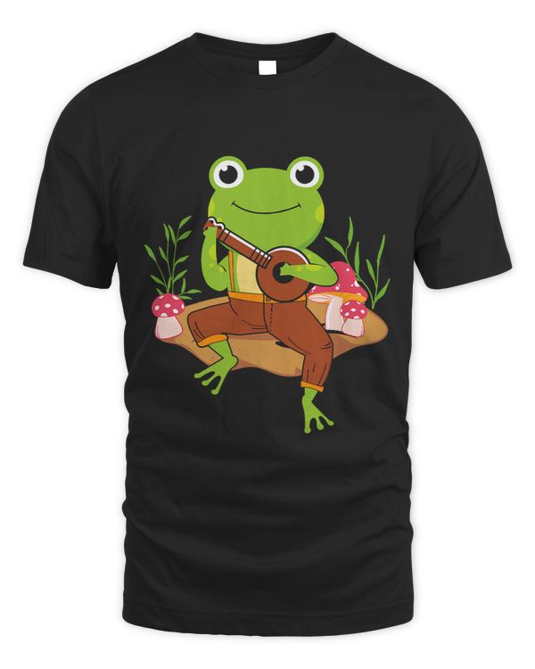 Frogs Cute Cottagecore Aesthetic Frog Playing Banjo on Mushroom 1