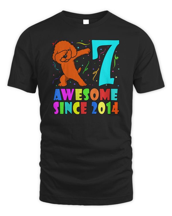 Kids Awesome Since 2014 Dabbing Poodle - 7th Birthday Party Kids T-Shirt