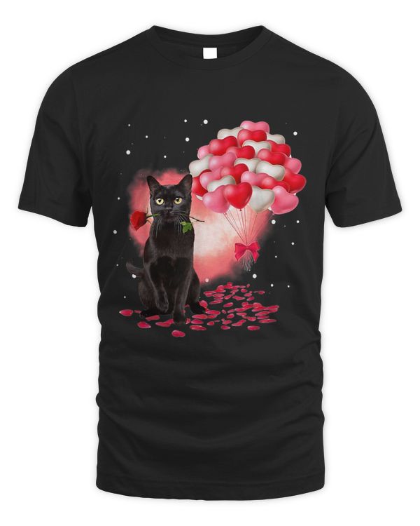 Cute black cat rose heart balloons Valentines day lover