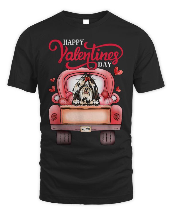 Red Truck Happy Valentines Day Shih Tzu Dog Hearts
