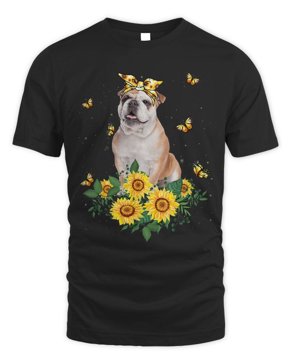 Girls Women Mom English Bulldog Dog Sunflower
