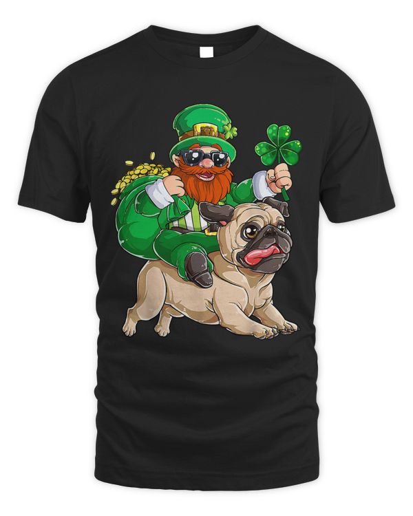 Funny Leprechaun Riding Pug Dog Shamrock Dog Irish Lover
