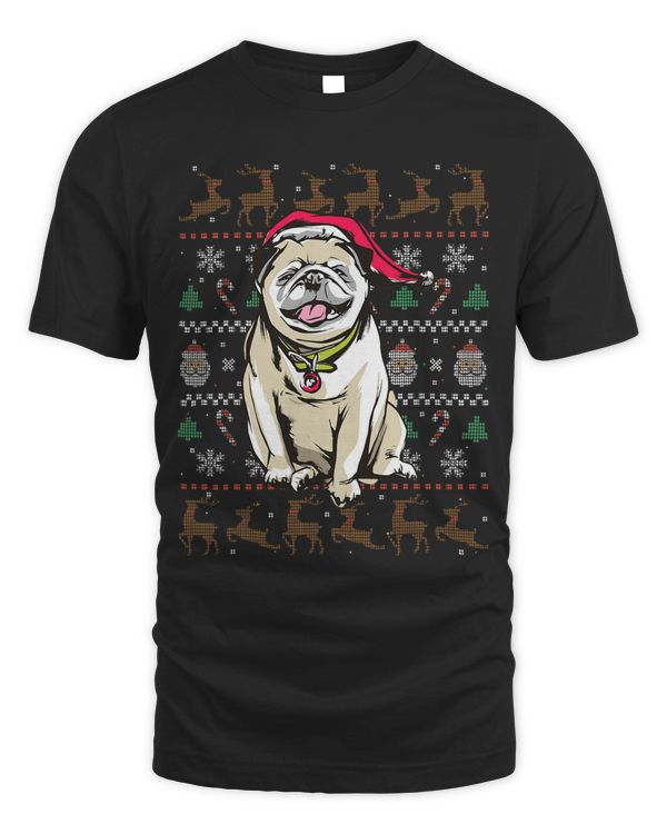 Ugly Christmas Sweater Pug Santa Hat 285