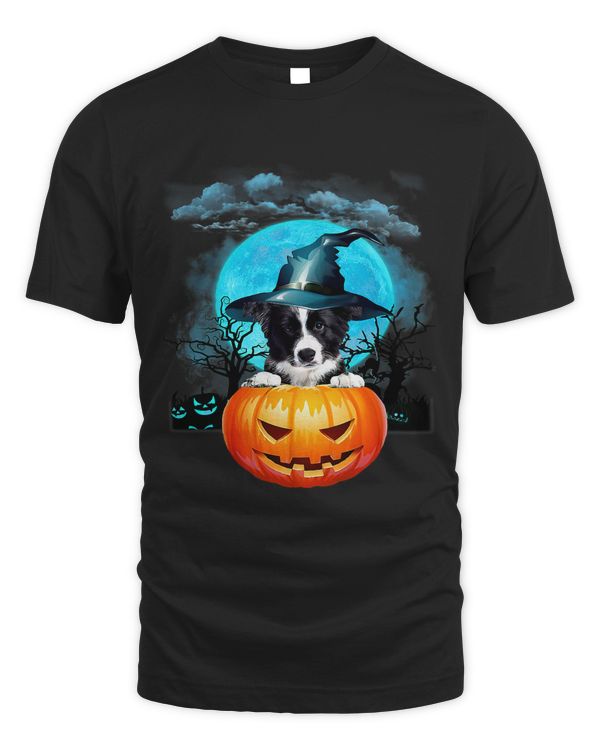 Halloween Border Collie Witch Pumpkin And Blue Moon